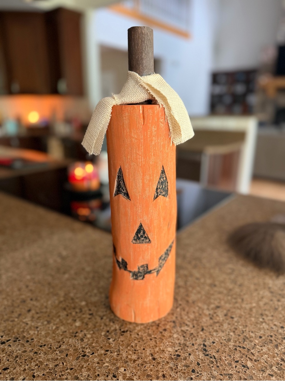 Source Unknown Orange Jack-O'-Lantern Bottle Accent with Cream Fabric